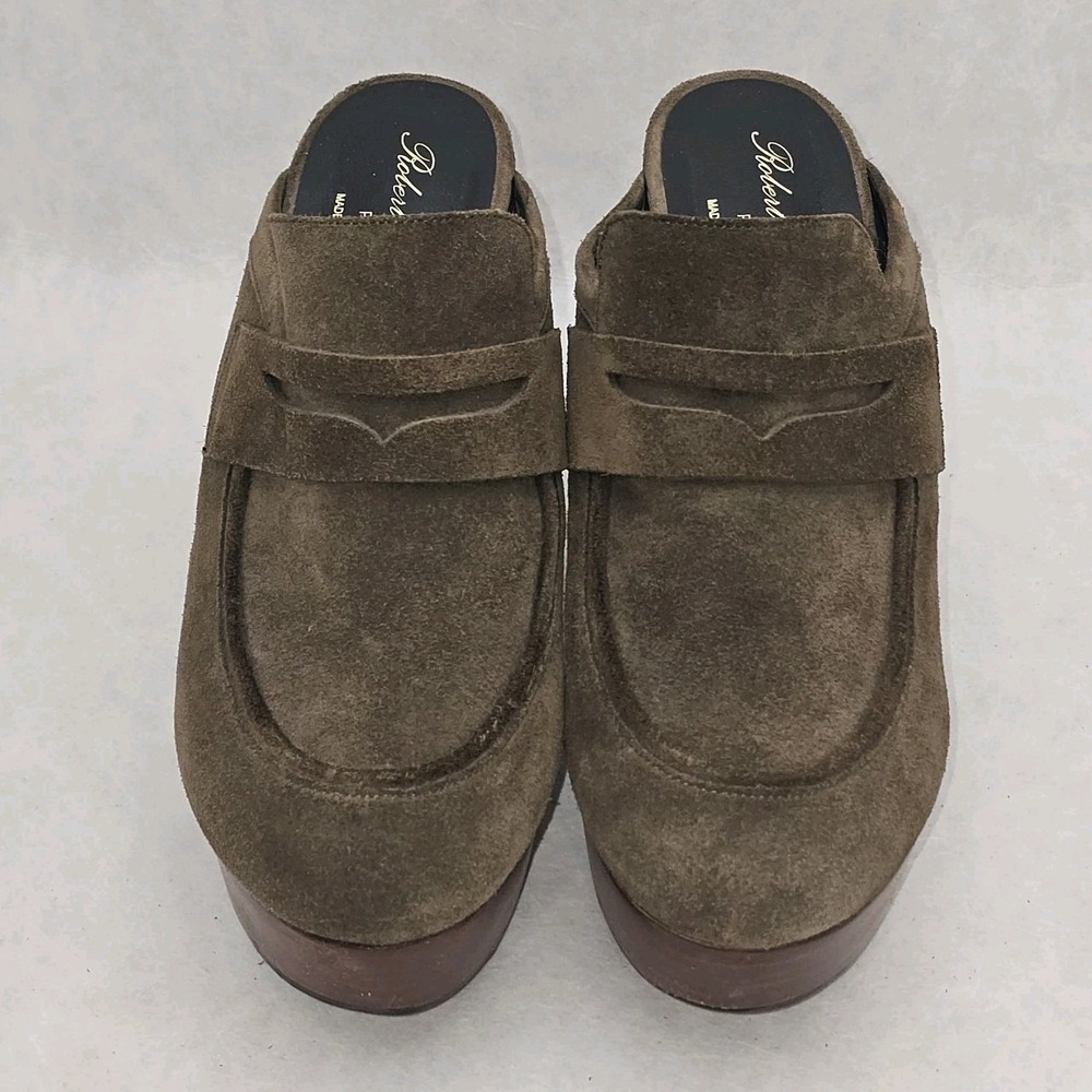 Robert Clergerie Olive Green Damor Suede Leather Platform Wooded Wedge Clogs 39 - Picture 6 of 11